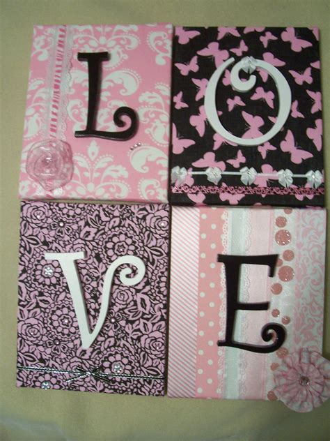 Fabric Covered Canvas With Wooden Letters Wall Hanging