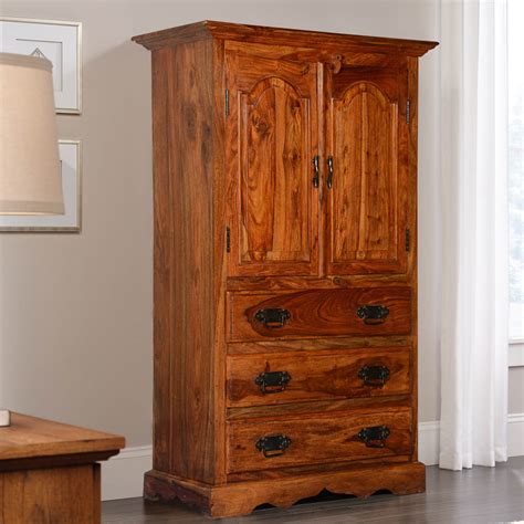Pomeroy Rustic Solid Wood Armoire With Drawers And Shelves