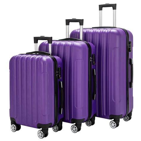 kshioe 3pcs purple luggage travel set bag abs trolley hard shell suitcase w tsa lock
