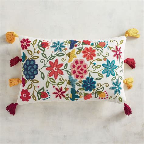 Embroidered Floral Lumbar Pillow With Tassels Pier 1 Imports