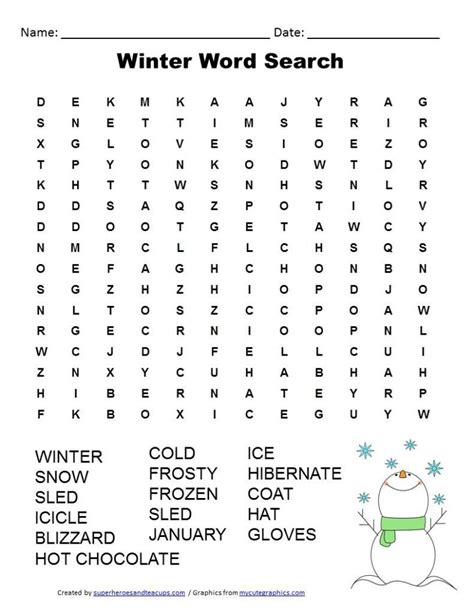 Winter Word Search Printable Free Printables Winter Word Search
