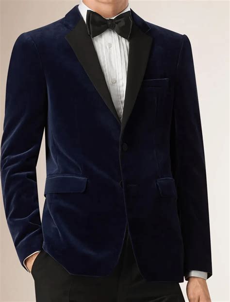 Buy Mens Velvet Blazers Custom Made Slim Fit Navy Blue