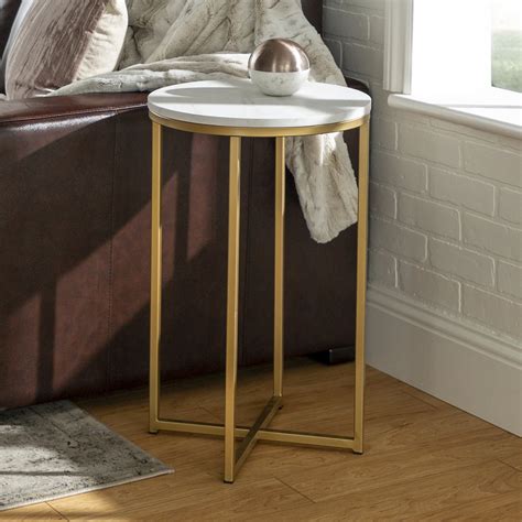 Buy Ember Interiors Modern Glam Round End Table White Faux Marblegold