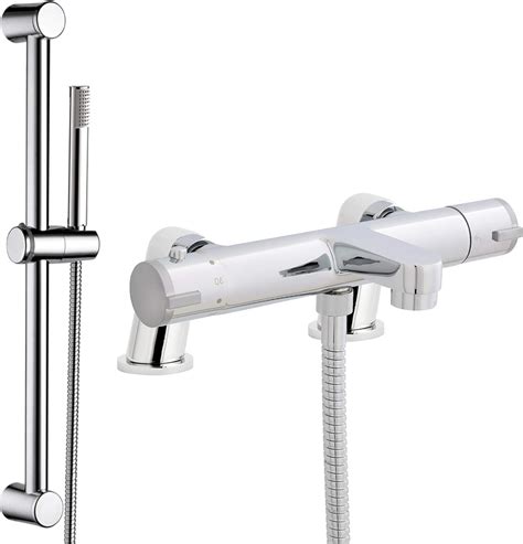 Thermostatic Bath Shower Mixer Tap With Round Shower Slider Rail Kit