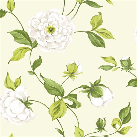 Watercolor green floral seamless pattern with eucalyptus round leaves. Colours Camelia Cream & Green Floral Mica Effect Wallpaper ...