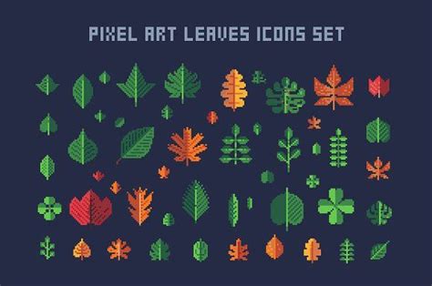 Pixel Art Leaves Icons Set Pixel Art Pixel Art Characters Pixel Art Games