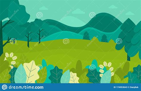 Nature Landscape Field And Mountain Forest In Spring Time Stock Vector