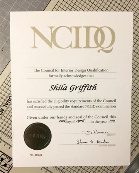Ncidq Certification Printed Certificate — Sg23 Design