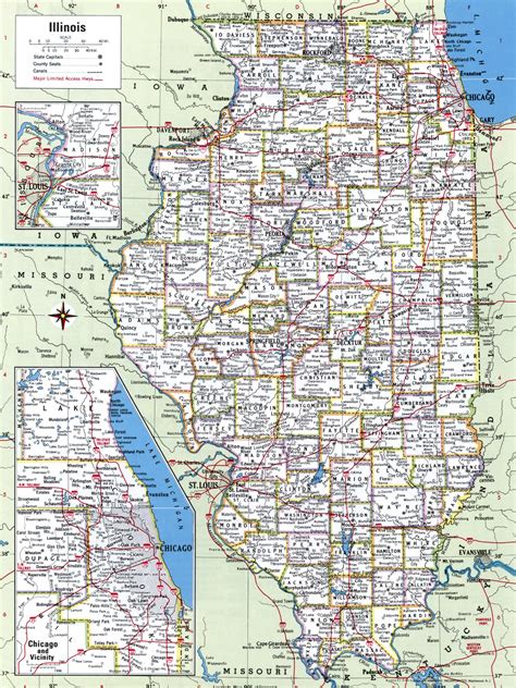 Map Of Illinois Showing County With Citiesroad Highwayscountiestowns