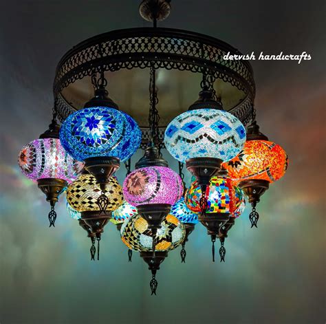 Turkish Mosaic Lamp Hanging Morrocan Chandelier With Big 5 Globe