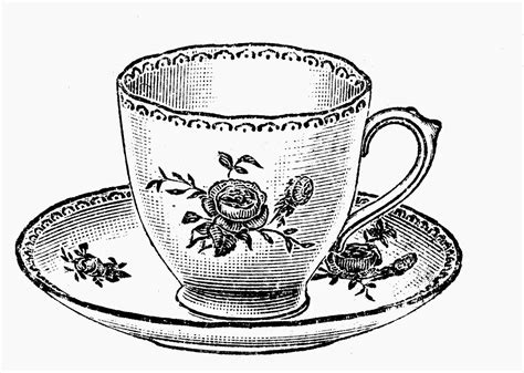 Tea Time Free Vintage Illustrations In Black And White Teacups And