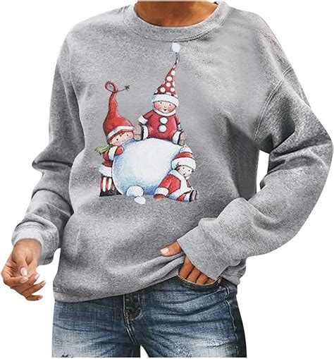 Christmas Sweatshirt For Women Crew Neck Funny Xmas Graphic Printed