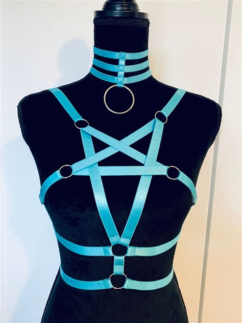 new satin pentagram cage bra harness choker etsy