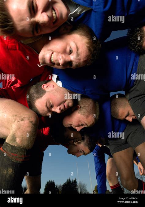 Rugby Players In A Scrum Stock Photo Alamy