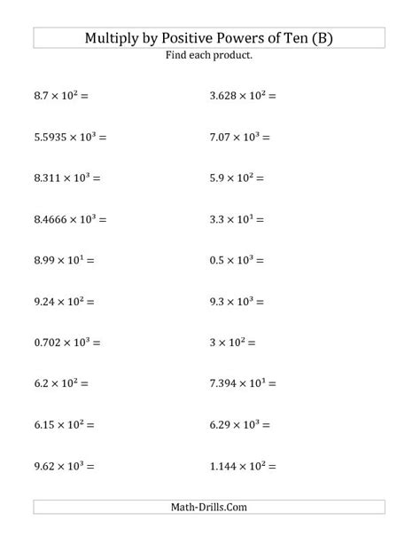 Powers Of Ten Worksheet Multiplying Decimals By Positive Powers Of