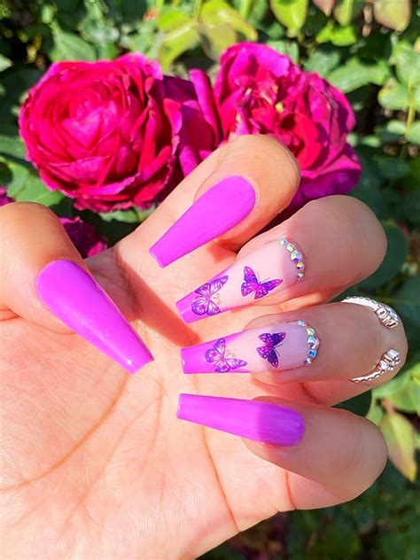 Purple Press On Nails With Butterflies And Ab Crystals So Stunning