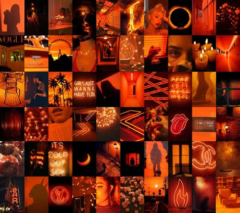 Dark Orange Aesthetic Collage Wall Kit Neon Orange Printable Etsy