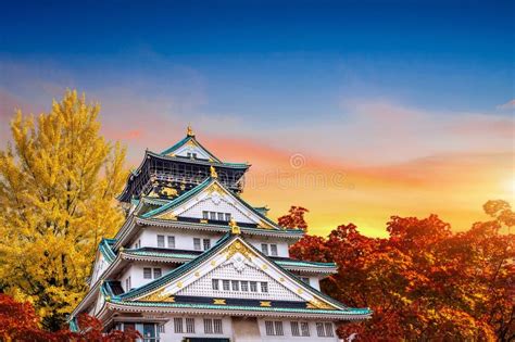 Autumn Season And Castle In Osaka Japan Stock Photo Image Of Blue