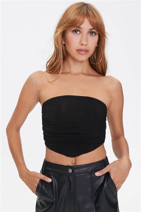 Ruched Mesh Tube Top