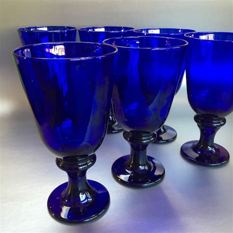 4 Libbey Cobalt Blue Glasses Water Goblets Vintage