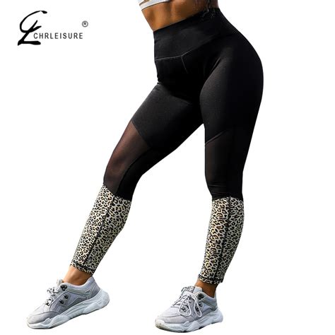 Chrleisure Fitness Leopard Print Women Leggings Workout Mesh Stitching