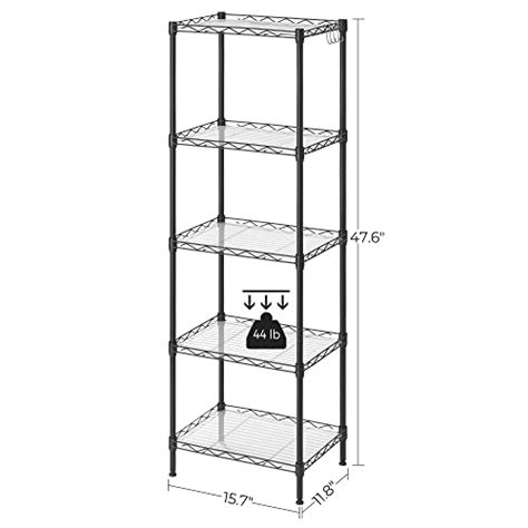 Songmics Kitchen Metal Shelves 5 Tier Wire Shelving Unit With 8 Hooks