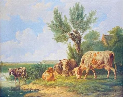 Albertus Verhoesen 1806 1881 Cows In A River Landscape Catawiki