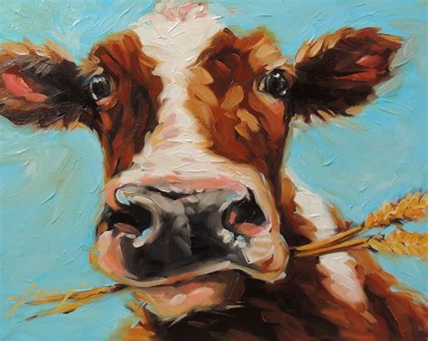 Cow Painting 8x10 Inch Original Oil Painting Of A Cow By Laveryart