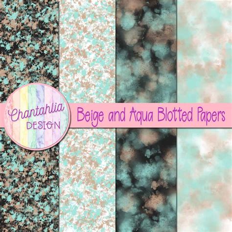 Free Beige And Aqua Digital Papers With Blotted Designs