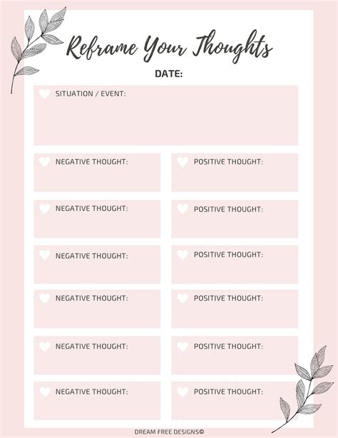 Reframe Your Thoughts Worksheet Printable Journal Page Habit Etsy