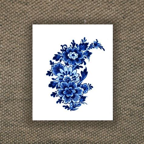 Large Floral Vintage Dutch Delfts Blauw Temporary By Tattoorary