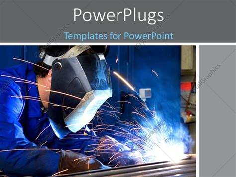Powerpoint Template A Person Welding The Rods With Bluish Background