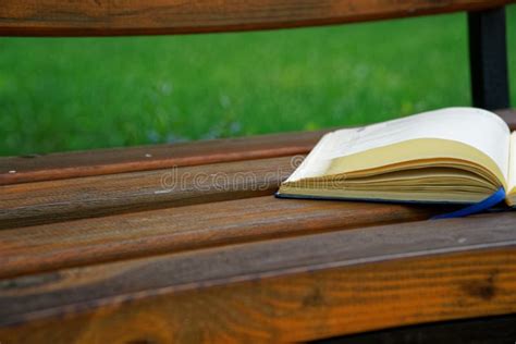 Open Notebook Lies Bench In Park Business Concept Stock Image Image