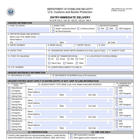 Cbp Form 3461 Entryimmediate Delivery For Ace Forms Docs 2023