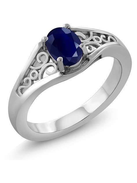 Gem Stone King 925 Sterling Silver Blue Sapphire Engagement Ring For