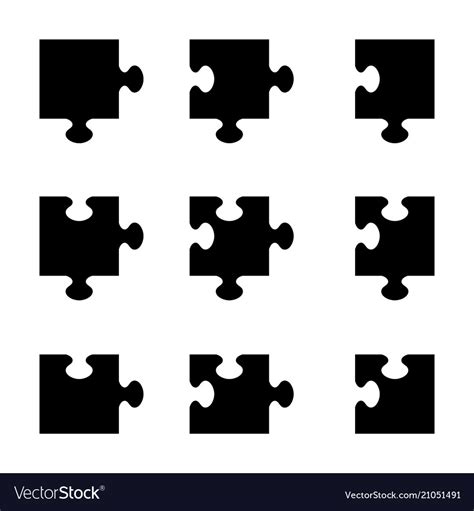 Set Of Black Jigsaw Puzzle Pieces Royalty Free Vector Image