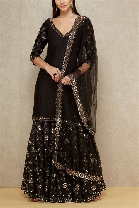 Black Embellished Sharara Set Abhinav Mishra Designers Indian Fashion Dresses Designer