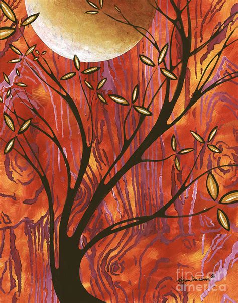 Abstract Wood Pattern Painting Original Landscape Art Moon Tree By