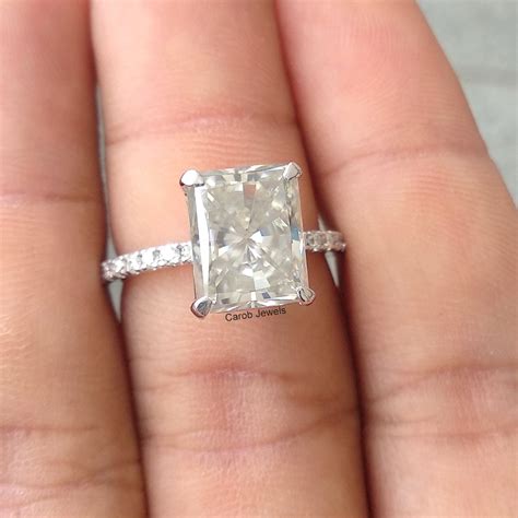 4ct Radiant Cut Colorless Moissanite Dainty Engagement Ring Etsy