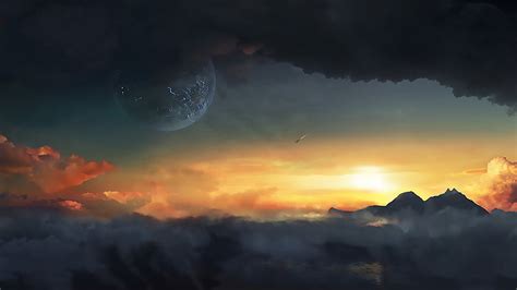 Hd Wallpaper Sci Fi Landscape Cloud Planet Sky Sunset Wallpaper
