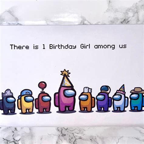 Among Us Birthday Card Greeting Card Birthday Among Us Etsy