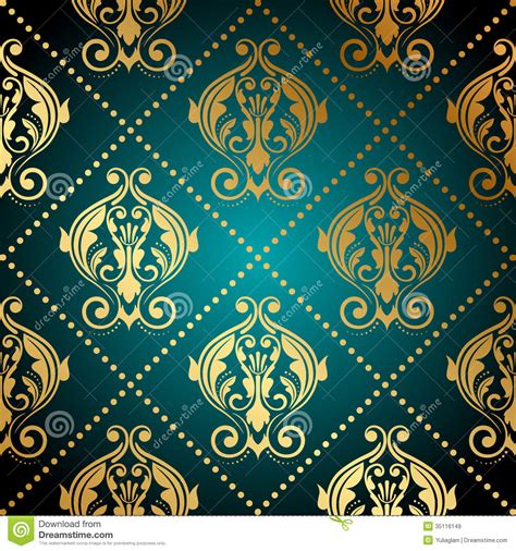 Turquoise And Gold Ornate Wallpaper Royalty Free Stock