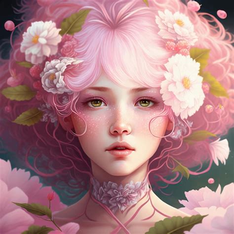 Premium Photo Beautiful Anime Girl With Pink Hair Flowers Near