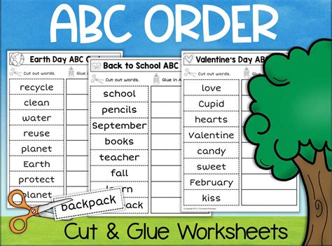 Abc Order Cut And Paste Printable Worksheets Holidays Download Now Etsy