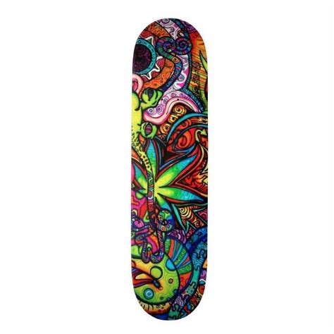 A Colorful Skateboard With An Artistic Design On The Front And Bottom