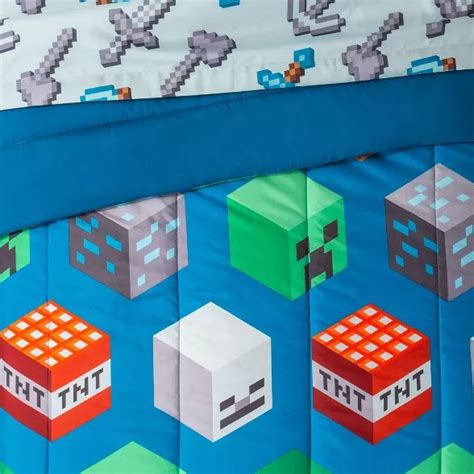 Minecraft Twin Isometric Kids Bedding Set Blue Blue Bedding Sets