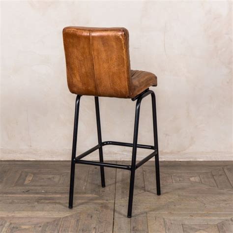 Jenson Distressed Leather Bar Stools Tan Trading Boundaries