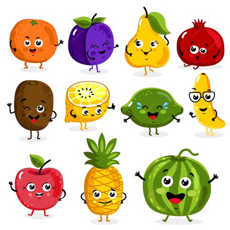 Premium Vector Funny Fruit Characters Cartoon Isolated