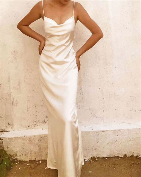 Pure White Crystal Cowl Neck Backless Silk Gown By Alashanghai Silk
