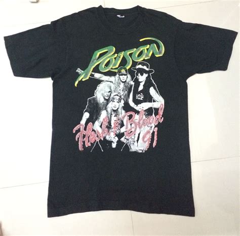 vintage 1991 poison band t shirt size l 20 free shipping 80s glam metal hard rock band tour